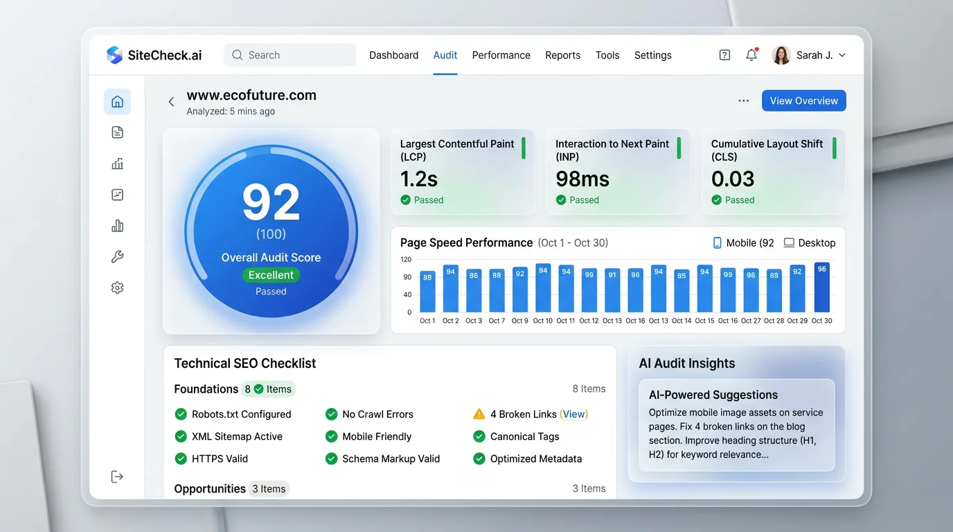 Webamazee website audit and SEO analytics dashboard